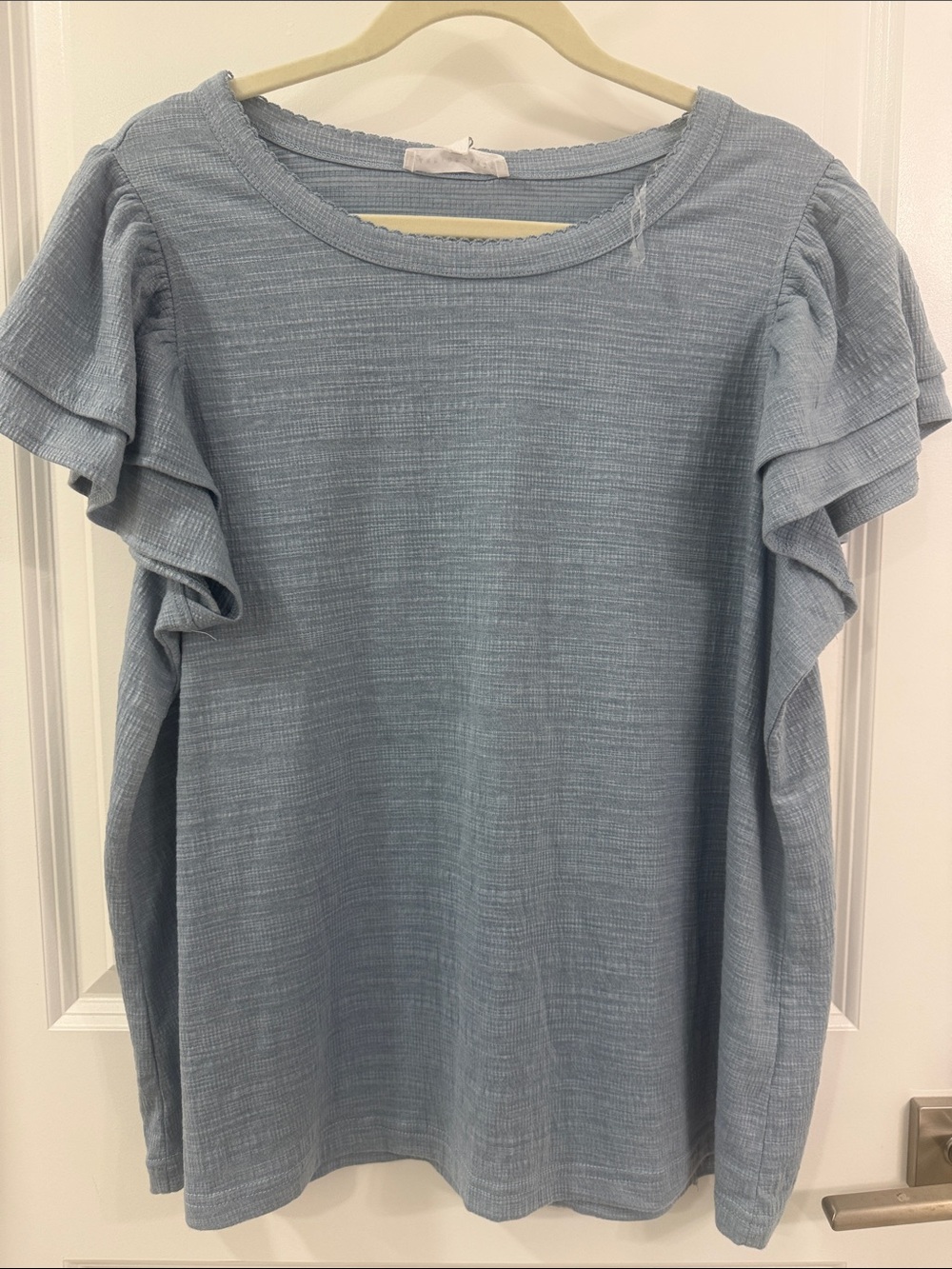 Jane and Delancey Light Blue Ruffle Sleeve Long Sleeve Top